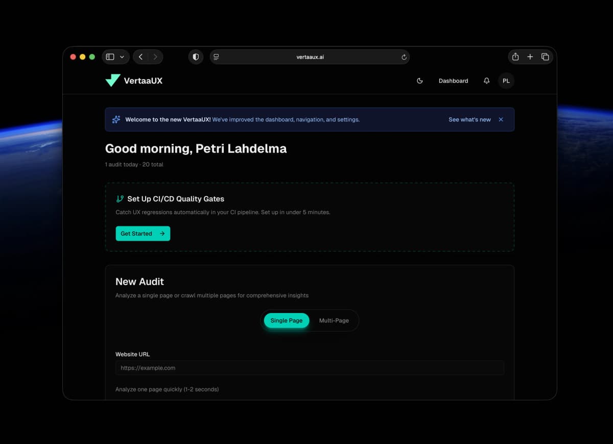 VertaaUX Dashboard