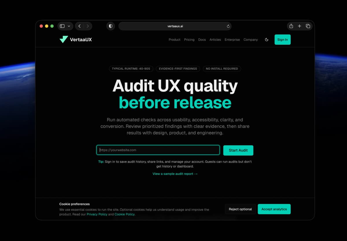 VertaaUX Landing Page